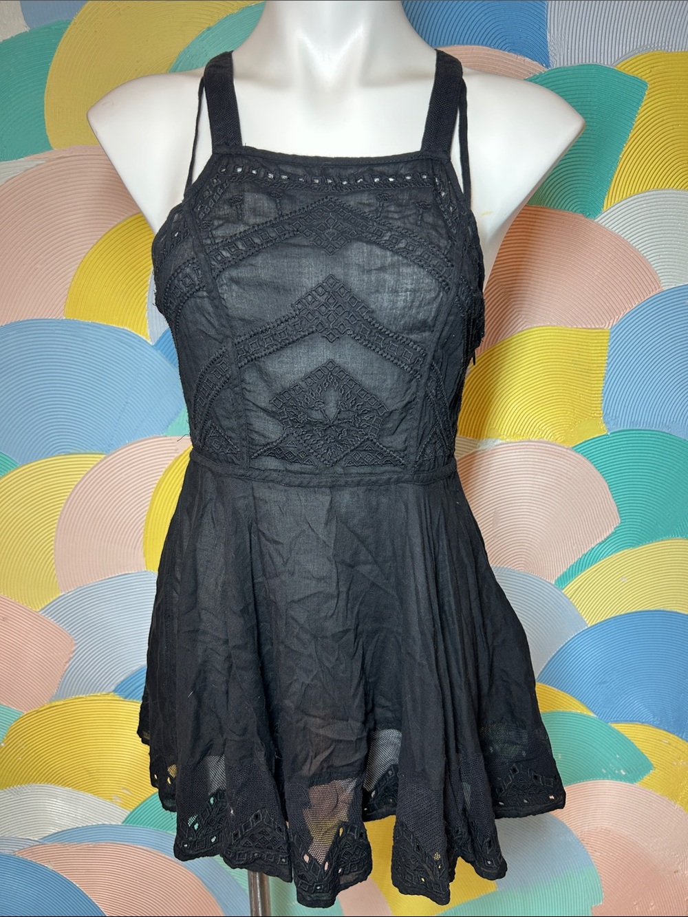 Free People Black Crochet-Detail mesh Sundress sz 4